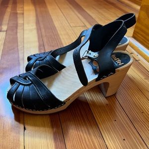 Swedish Hasbeens Black Sky High Cross Strap Sandal
